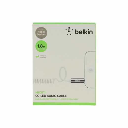 Belkin Audio Spiralkabel 1,8m Apple Kabel 3,5mm auf 3,5mm Klinkenanschluss wei&szlig; - neu