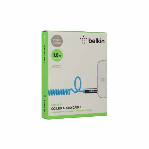 Belkin Audio Spiralkabel 1,8m Apple Kabel 3,5mm auf 3,5mm Klinkenanschluss blau - neu