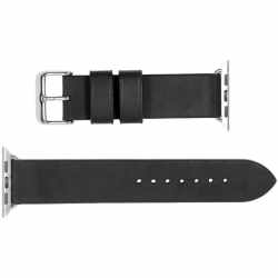 monowear Leder Armband f&uuml;r Apple Watch 42 mm Echtleder schwarz/silber - neu