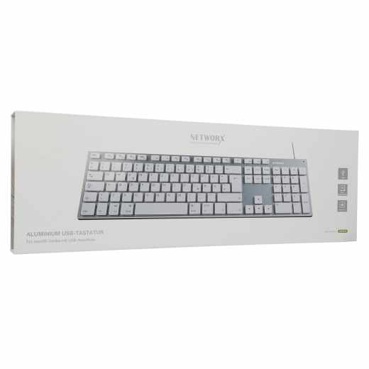 Networx Aluminium USB-Keyboard Tastatur Ziffernblock Mac USB QWERTZ silber