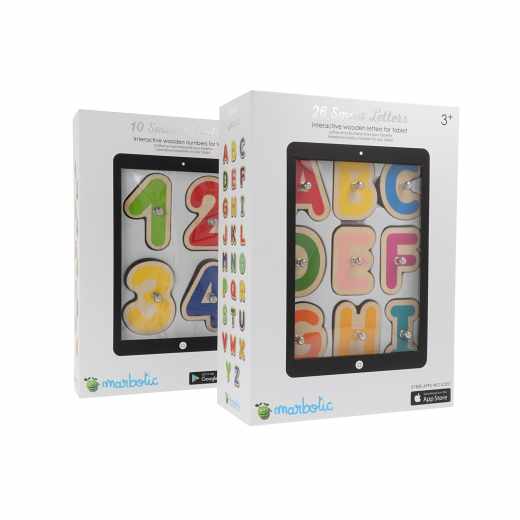 Marbotic Lernspiel Set Kinder Holz-Buchstaben u Holz-Zahlen Apple Android Tablet