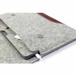 Pck&amp;Smooch MacBook 12 Zoll H&uuml;lle Wollfilz Naturleder Cover Case hellgrau