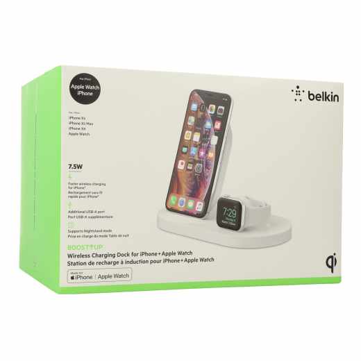 Belkin Boost Up Wire Dock iPhone Watch drahtlose Ladestation Docking wei&szlig; - akzeptabel