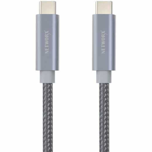 Networx Daten- und Ladekabel USB-C auf USB-C 1 m Textilkabel grau