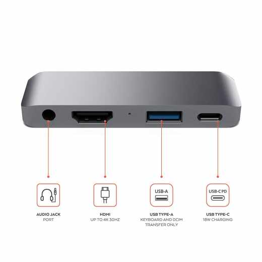 Satechi USB-C Mobile Pro Hub Adapter USB 3.0 Port Handy TV Adapter grau