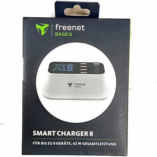 freenet Basics Multi Smart Charger USB-C und USB-A Ladeger&auml;t 8 Anschl&uuml;sse wei&szlig;
