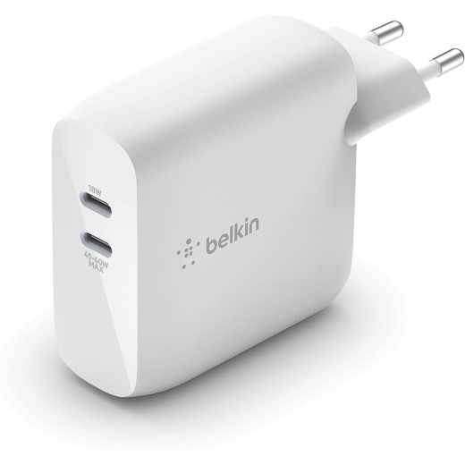 Belkin Dual USB C Netzladeger&auml;t 63 W mit 2 Anschl&uuml;ssen Ladeger&auml;t wei&szlig;