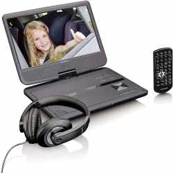 Lenco DVP-1010 tragbarer DVD-Player 10 Zoll mit Kfz-Halter und Kopfh&ouml;rer schwarz