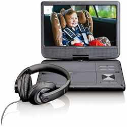 Lenco DVP-1010 tragbarer DVD-Player 10 Zoll mit Kfz-Halter und Kopfh&ouml;rer schwarz