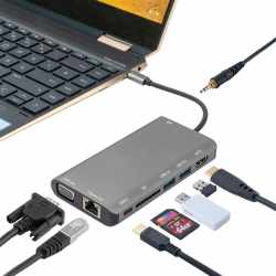 4smarts 8in1 Hub USB Typ-C Ethernet,HDMI,3 x USB 3.0, Kartenleser grau
