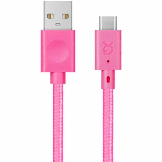 Ladekabel Datenkabel USB-C zu USB-A Kabel 1,80 Meter lang Textilmantel pink