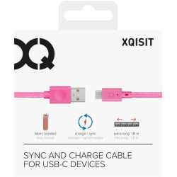 Ladekabel Datenkabel USB-C zu USB-A Kabel 1,80 Meter lang Textilmantel pink