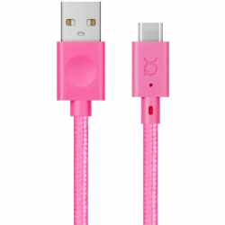 Xqisit Ladekabel Datenkabel USB-C zu USB-A Kabel 1,80 Meter lang Textilmantel pink
