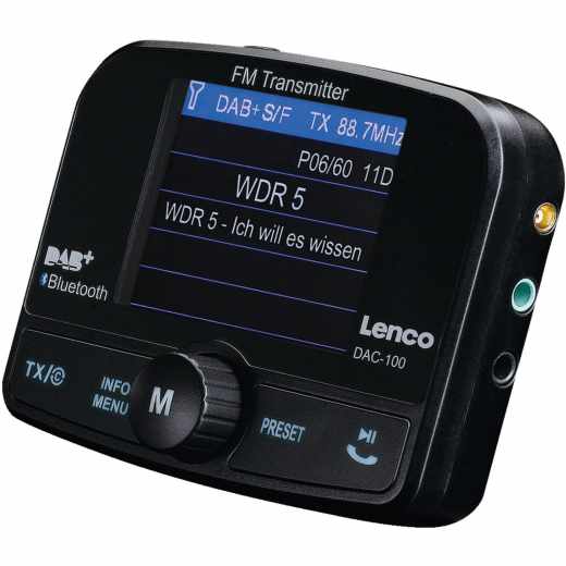 Lenco DAC-100 DAB+ Radioempf&auml;nger Bluetooth Freisprecheinrichtung Transmitter schwarz