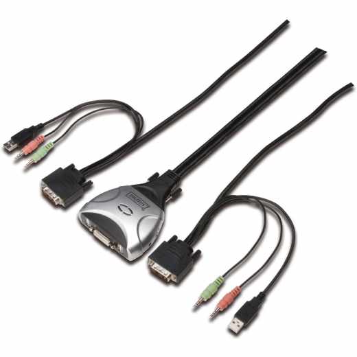 DIGITUS KVM-Kabelsatz USB-KVM Switch USB Pocket KVM Switch f&uuml;r DVI 2-Port