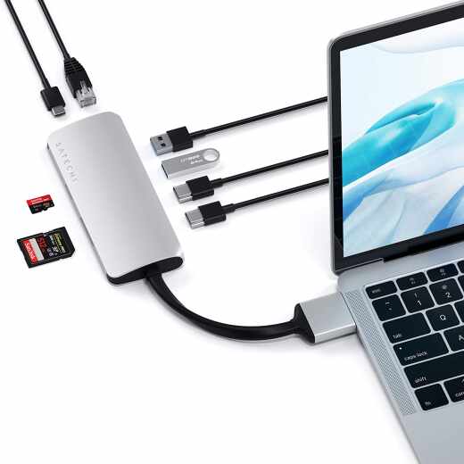 Satechi USB-C Dual Multimedia Adapter komp. 2021 MacBook Pro M1 Pro/Air silber
