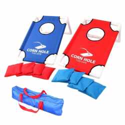 Double Cornhole Set Blue/Red Game in Carry Bag - 8 Bean Cushions - 6 kg - USA Throwing Game - Complete - Indoor and Outdoor - in Carry Bag - Super