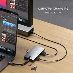 Satechi USB-C On-the-Go Multiport Adapter 9-in-1 tragbarer USB-Hub silber