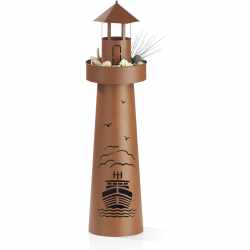 GARVIDA LED-Dekos&auml;ule Leuchtturmt bepflanzbar LED-Beleuchtung Gartenskulptur braun