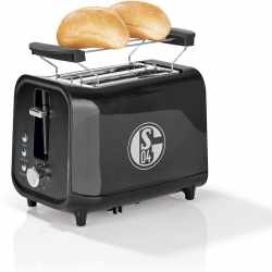 Schalke04 Toaster mit Logo auf den Scheiben und Sound Br&ouml;tchenaufsatz schwarz silber