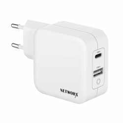 Networx USB-C Dual  2 Port Netzteil MacBook 13 Zoll 65W Stecker Reiselader wei&szlig;