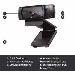 Logitech C920 Pro HD Webcam Kamera Videoanrufe USB Webcam Mikrofon schwarz