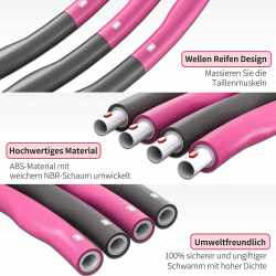 MpioLife Hula Hoop Reifen Erwachsene Fitness 6-8 Abnehmbare Abschnitte grau rosa