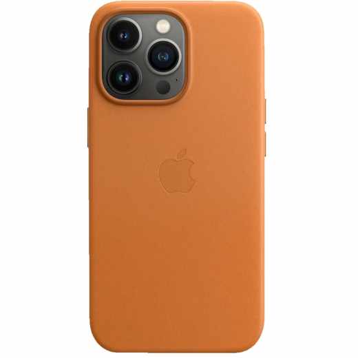 Apple Leder Schutzh&uuml;lle iPhone 13 Pro Mag Safe Leather Case Handyh&uuml;lle goldbraun