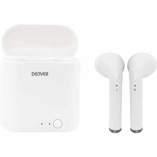 Denver TWQ-40 True Wireless In-Ear-Kopfh&ouml;rer Bluetooth + Qi Ladefunktion wei&szlig;