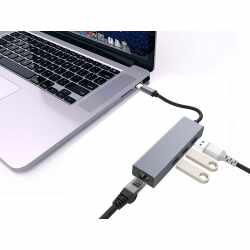 Networx USB 3.0 Hub Adapter USB C auf 3 x USB A 3.0 Ethernet space grau