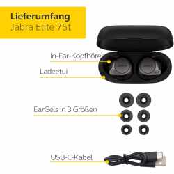 Jabra Elite 75t Wireless Earbuds Bluetooth Kopfh&ouml;rer Headset Stereo titanium black