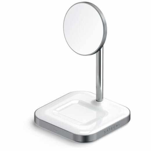 Satechi Aluminium 2-in-1 Magnetic Wireless Charging Stand Qi-Ladestation wei&szlig;