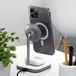Satechi Aluminium 2-in-1 Magnetic Wireless Charging Stand Qi-Ladestation wei&szlig;