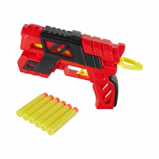 Spielzeugpistole mit 6 Schaumstoffpfeilen Plastik rot