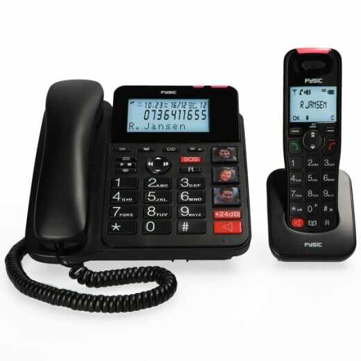 Fysic Telefon und Mobilteil DECT Combo Phone Seniorentelefon schwarz