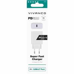 VIVANCO Ladeger&auml;t Euro-USBC 3.0 18 W Super Fast Charger Schnellladeger&auml;t wei&szlig;