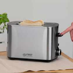 TZS First Austria Toaster Edelstahl 850W Warmhaltefunktion Kr&uuml;melschale silber