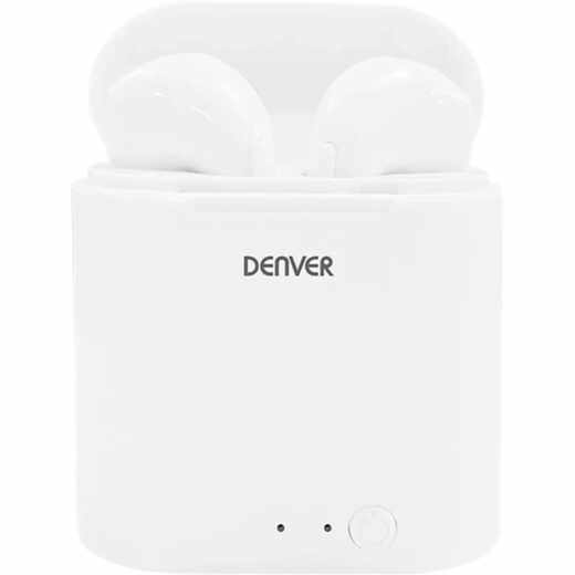 Denver Kopfh&ouml;rer True Wireless Headset + Qi Ladepad kabellos Bluetooth TWQ-40P wei&szlig;