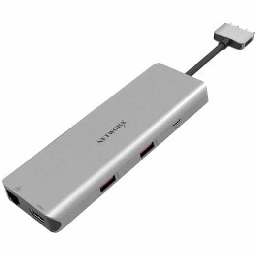 Networx Dual-USB-C-Multiport-Hub MacBook M1/M2 2x HDMI/USB-C/A/Ethernet grau