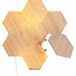 Nanoleaf Elements Wood Hexagons Stimmungslicht Wood Look Starter Kit 7 Panele braun