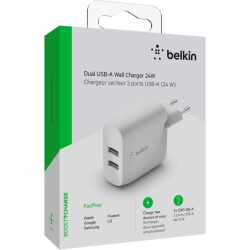 Belkin Dual 2x USB-A Netzteil Netzladeger&auml;t 24W Schnellladeger&auml;t wei&szlig;