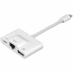 4smarts 3in1 Hub Lightning auf Ethernet USB Typ-A + Lightning Adapter wei&szlig;