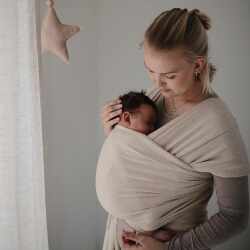 Mushie Tragetuch f&uuml;r Neugeborene &amp; Babys Baby Carrier Wrap Baumwolle Beige Melange