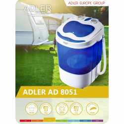 Adler AD 8051 Mini Waschmaschine + Schleuder 3 kg Reisewaschmaschine 400 W blau